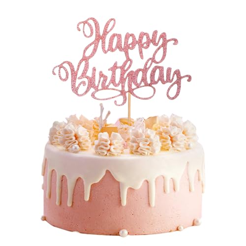 Nogeqi 1 Stück Glitter Happy Birthday Cake Topper Rosa Geburtstag Tortendeko Happy Birthday Kuchen Deko Kuchendeko Pink Torten Topper Deko Geburtstag für Mädchen Jungen Frau Mann, 17x11cm von Nogeqi