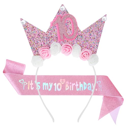 Nogeqi 10 Jahr Geburtstagskrone Mädchen, Birthday Girl Krone Geburtstag, Geburtstagsdeko 10 Jahre Mädchen Kindergeburtstag Mit Rose Stirnband Prinzessin Für Dekorationen Party von Nogeqi