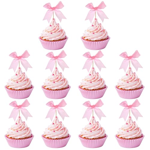 Nogeqi 10 Stück Rosa Schleife Tortendeko, Kuchen Deko Schleifen Rosa Cupcake Deko, Pink Hochzeitstorte Deko Muffin Topper für Geburtstag, Party, Hochzeit, Babyparty Nogeqi 10 Stück Rosa Schleife Tortendeko, Kuchen Deko Schleifen Rosa Cupcake Deko, Pink Hochzeitstorte Deko Muffin Topper für Geburtstag, Party, Hochzeit, Babyparty von Nogeqi
