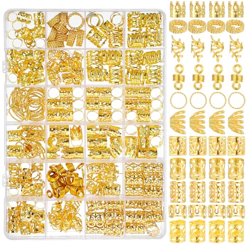 Nogeqi 290 Stück Gold Haarschmuck Pirat Dreadlocks Schmuck Goldene Haarringe Gold für Zöpfe, Metall Braids Schmuck Loc für Haar Haarspiralen, Festival Haarschmuck Verstellbar Cuffs Dreadlock Zubehör Nogeqi 290 Stück Gold Haarschmuck Pirat Dreadlocks Schmuck Goldene Haarringe Gold für Zöpfe, Metall Braids Schmuck Loc für Haar Haarspiralen, Festival Haarschmuck Verstellbar Cuffs Dreadlock Zubehör von Nogeqi