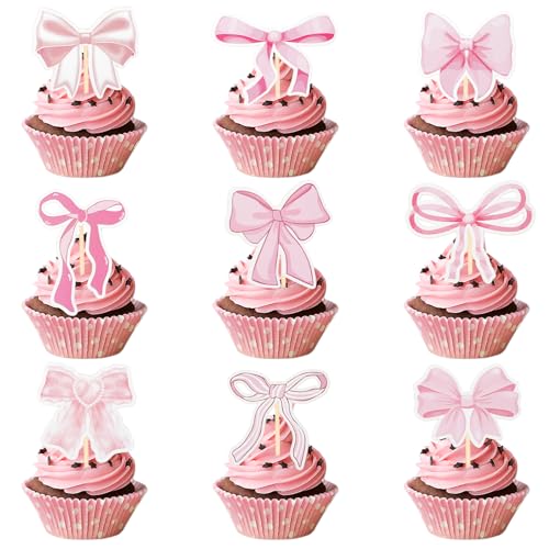 Nogeqi 36 Stück Rosa Schleifen Tortendeko Papier Schleife Kuchen Deko Rosa Cupcake Deko Hochzeitstorte Dekoration Schleife Muffin Cupcake Topper für Geburtstag Hochzeit Babyparty Party von Nogeqi