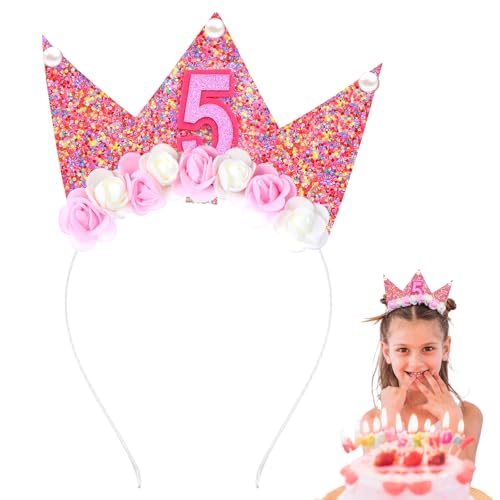 Nogeqi Geburtstagskrone Mädchen 5 Jahre 6 Jahre Krone Geburtstag Mädchen, 5 Jahr 6 Jahr Geburtstag Krone Mädchen Geburtstag Stirnband mit Glitzer Zahlen und Rose Blumen von Nogeqi