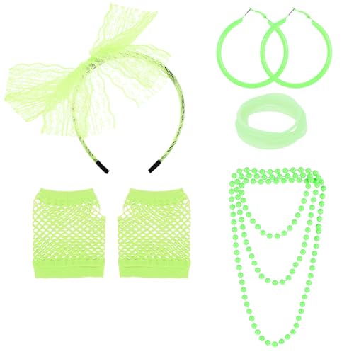 Nogeqi Neon Grün 80er jahre accessoires Damen, 90er neon party outfit Kleidung Set, 90er Mottoparty Carnival Costume For Women Für Abschlussball (Fluoreszierende Grün) von Nogeqi