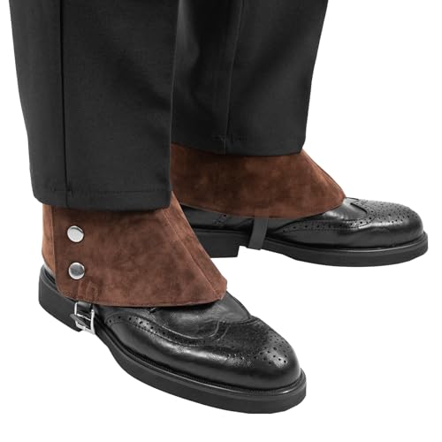 Herren Gangster Spats 20er Jahre Leder Stiefelüberzüge für Männer Snap Spats Vintage Stil Dapper Männer Gamaschen Spats Perfekt zu Karneval,Halloween oder Themenpartys Kostüm Zubehör (Braun - M) von Nogsay