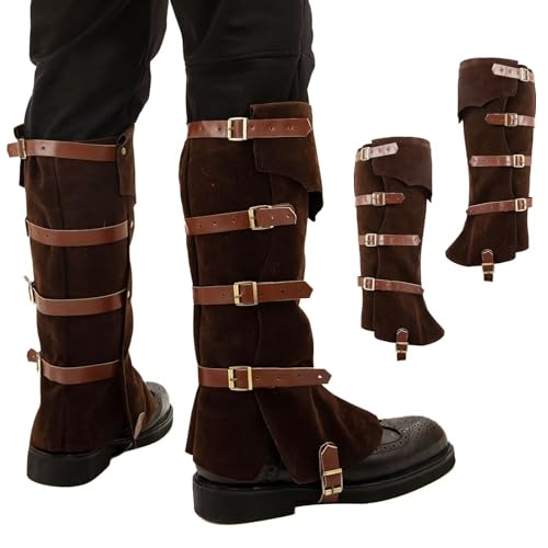Stiefelüberzieher,Kunstleder Stiefelstulpen Braun,Pirat Stiefelstulpen Herren Frauen,Mittelalter Stiefel Gamaschen,Steampunk Accessoire für Fasching Kostüme Cosplay,Halloween,Ritter,Krieger von Nogsay