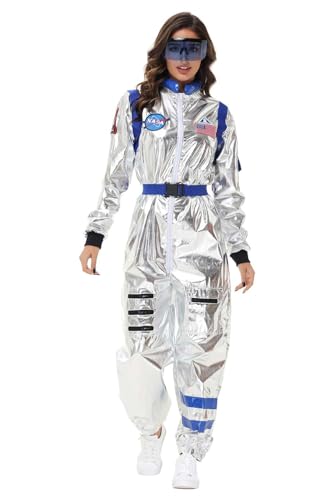 Noiclub Astronaut Kostüm Damen, Astronaut Jumpsuit Outfit Fascingskostüme Raumfahrer Overall Weltraum Anzug Halloween Karneval L von Noiclub