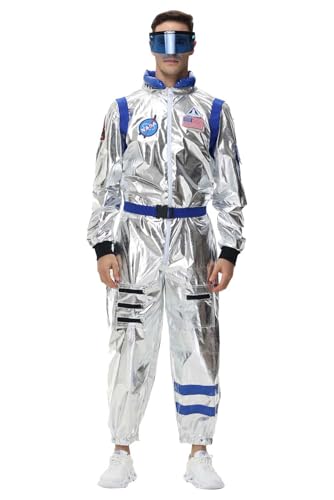 Noiclub Astronaut Kostüm Herren, Fascingskostüme Astronaut Jumpsuit Outfit Overall Raumfahrer Anzug Halloween Karneval XL von Noiclub