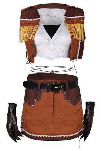 Noiclub FF Tifa Lockhart Cosplay-Kostüm-Set für Damen, Cowgirl-Outfit für Mottoparty und Halloween, mit Mantel, Handschuhen, Gürtel, Weste, Rock, Größe XL von Noiclub