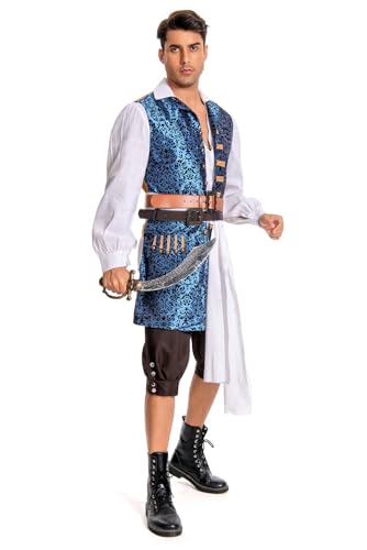 Noiclub Karibik Piraten Jack Kostüm Herren Seeräube Cosplay Jacke Costume Mantel Seekapitän Outfit Film Merch Halloween Karneval M von Noiclub
