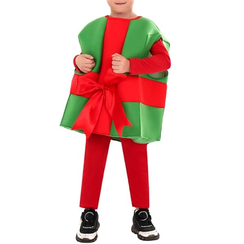 Kinder Weihnachten Geschenk Box Kostüm Kleinkind Lustig Zuckerstangen Kostüm Jungen Mädchen Weihnachtsbaum Outfit Cosplay Xmas Party Fancy Dress Up Kleidung (Grün ärmelloses Geschenk-Top , XL ) von Nokiwiqis