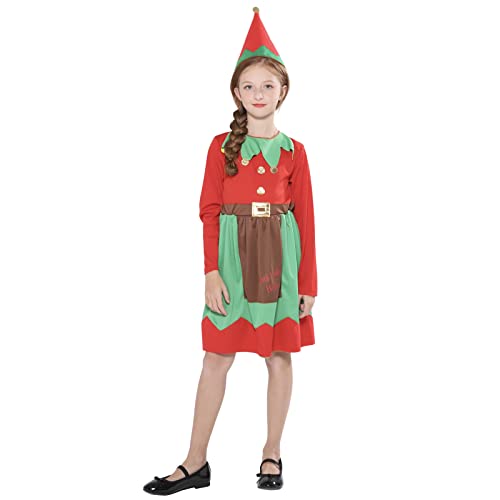 Nokiwiqis Erwachsene Kinder Weihnachtself Kostüm Weihnachtselfe Kostüm Damen Weihnachten Elf Kostüm Mädchen Jungen Weihnachts Elfen Kostüm Karneval Cosplay Outfit (Rot Grün Mädchen, S) von Nokiwiqis