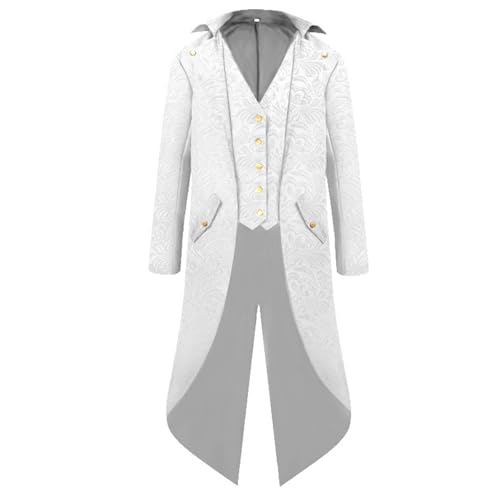 Nokiwiqis Herren Steampunk Vintage Frack Jacke Gothic Viktorianischen Gehrock Mantel Mittelalter Renaissance Uniform Cosplay Karneval Halloween Kostüm (Weiß, XL) von Nokiwiqis