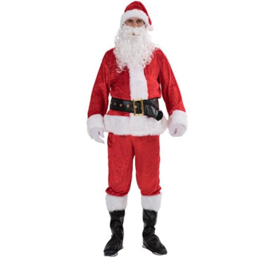 Nokiwiqis Weihnachtsmann Kostüm für Herren Roter Deluxe Samt Weihnachtsmann-Anzug 6-Teilig Erwachsene Weihnachtsfeier Cosplay Outfit Nikolaus Kostüm Männer (Rote, M) von Nokiwiqis