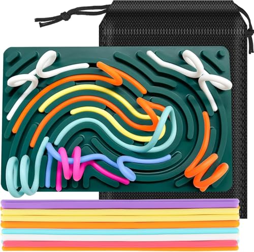 Sensorische Aktivität Brett, Silikon Fidget Spielzeug für Kinder, Ruhiges Reise-Spielzeug, ADHD Aktivitätsboard für Klassenzimmer, Beruhigendes Tool für Autismus & Angst (mit 20 Zubehörschnüren) von Nokwocy