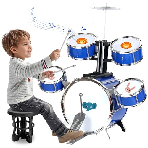 Kinder Schlagzeug Schlagwerk Drumset, Trommel Kinder Spielzeug Sets 5 Trommelns mit Hocker, Musikinstrumente ab 3 Jahre, Lernspielzeug Geschenk für ab 3 4 5 6 Jahre Kinder Schlagzeug Schlagwerk Drumset, Trommel Kinder Spielzeug Sets 5 Trommelns mit Hocker, Musikinstrumente ab 3 Jahre, Lernspielzeug Geschenk für ab 3 4 5 6 Jahre von NonKob
