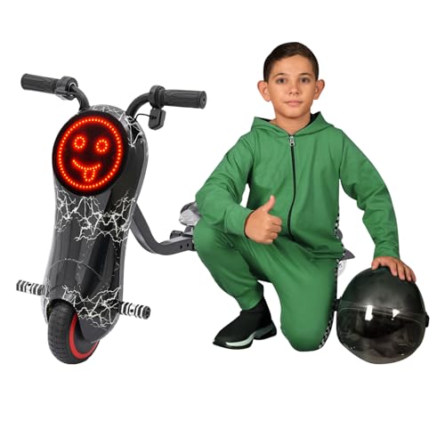 Kinder Elektro Driftscooter, 180W Drift Scooter mit LED-Anzeige, Drift Cart 360-Grad-Drehung, 3 Geschwindigkeitsstufen, Kinder Auto Elektro Sitz Verstellbar, Drift Kart Drift Auto (Schwarzer Blitz) von NoneDanGee