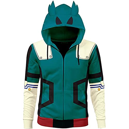 MHA Hoodie Izuku Midoriya Sweatshirt Anime Midoriya Izuku Cosplay Kostüm Grün Pullover Sweatshirt für Halloween Karneval (Grün, XS - 4XL) von Noowye