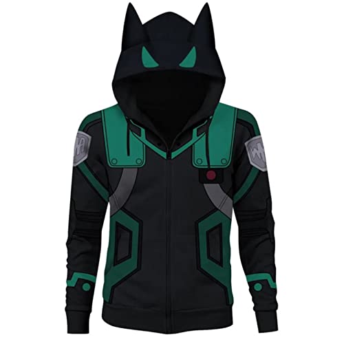 MHA Hoodie Izuku Midoriya Sweatshirt Anime Midoriya Izuku Cosplay Kostüm Grün Pullover Sweatshirt für Halloween Karneval (Grün, XS - 4XL) von Noowye