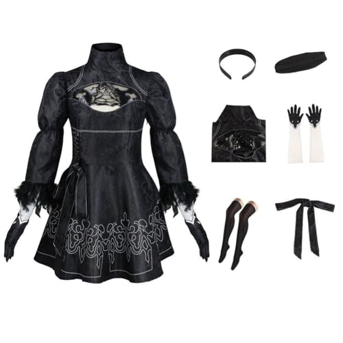 Noowye 2B Cosplay Kostüm Anime 2Byorha/2Bautomata Kostüm Outfit Cosplay Damen Uniform Anime Halloween Kostüm Kleidung Dress Kleid, XS - 3XL von Noowye
