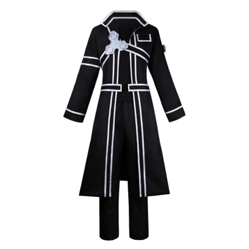 Noowye Anime Kirito Cosplay Kostüm Herren Mantel Komplettes Set Kampfanzug Kleidung/Kostüm Man für Halloween Karneval (Schwarz, XS - 3XL) von Noowye