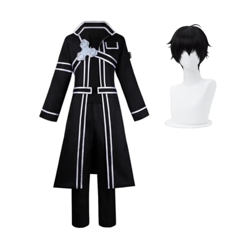 Noowye Anime Kirito Cosplay Kostüm Herren Mantel Komplettes Set Kampfanzug Kleidung/Kostüm Man für Halloween Karneval (Schwarz, XS - 3XL) von Noowye