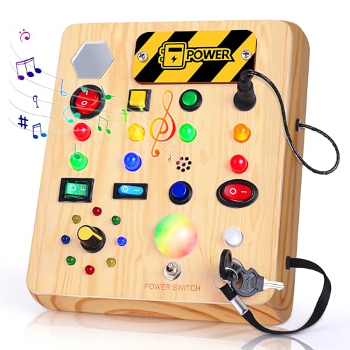 Norbee Montessori Activity Board Busy Board 1 - 3 Jahre mit Musik & LED, Kinderspielzeug ab 1 Jahr, Baby Montessori Busy Board Activity Board Geschenkideen zum Geburtstag von Norbee