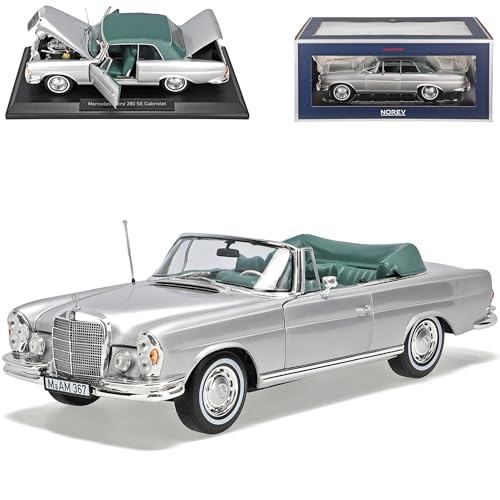 Norev Mercedes-Benz 280 SE S-Klasse Cabrio Silber Metallic W108 1965-1972 1/18 Modell Auto mit individiuellem Wunschkennzeichen von Norev B-M-W