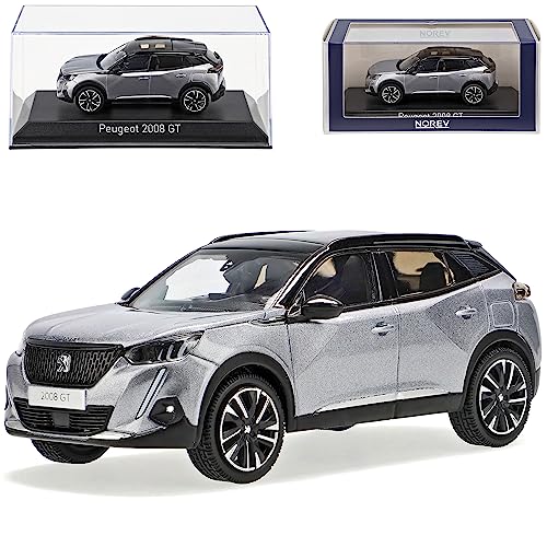 Norev Peugeot 2008 GT SUV Grau mit Dach in Schwarz 2. Generation Ab 2019 1/43 Modell Auto mit individiuellem Wunschkennzeichen von Norev