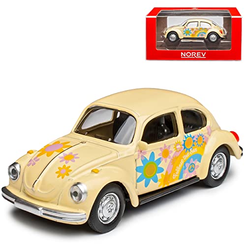 Norev Volkwagen Käfer Cream Beige Flower Power Hippie 1/64 Modell Auto mit individiuellem Wunschkennzeichen von Norev B-M-W