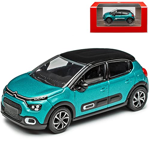 Citroen C3 Blau mit Dach in Schwarz 3. Generation Modell Ab 2017 Version ab Facelift 2020 1/64 Norev Modell Auto mit individiuellem Wunschkennzeichen von Norev Citroen