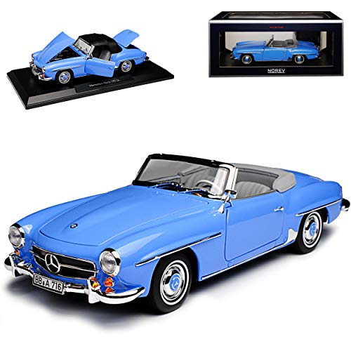 Mercedes-Benz 190SL Cabrio Hell Blau mit abnehmbarem Soft Top W121 1955-1963 1/18 Norev Modell Auto mit individiuellem Wunschkennzeichen von Norev Mercedes-Benz