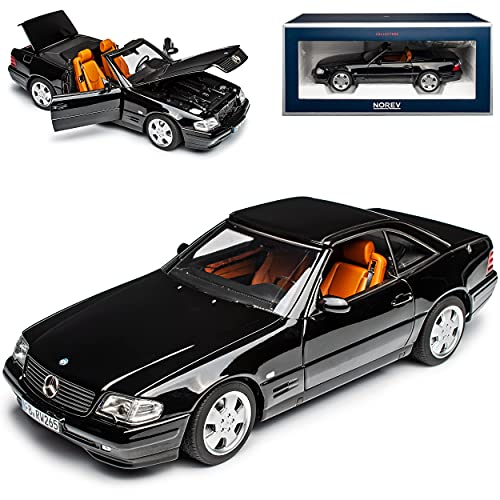 Mercedes-Benz SL-Klasse R129 500SL Cabrio Schwarz 1989-2001 1/18 Norev Modell Auto mit individiuellem Wunschkennzeichen von Norev Mercedes-Benz