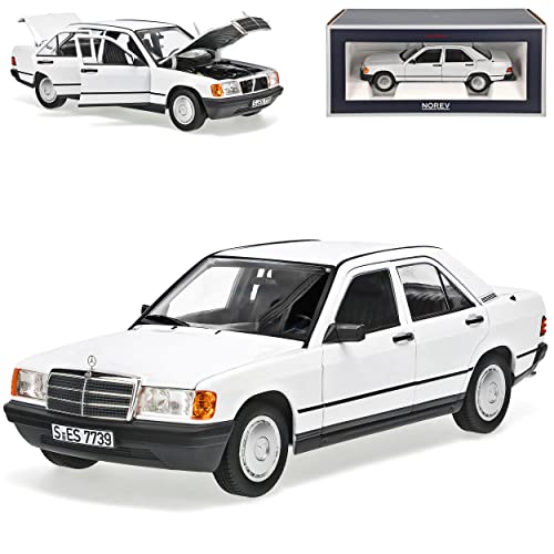 Norev Mercedes-Benz C-Klasse 190E W201 Weiss 1982-1993 1/18 Modell Auto mit individiuellem Wunschkennzeichen von Norev