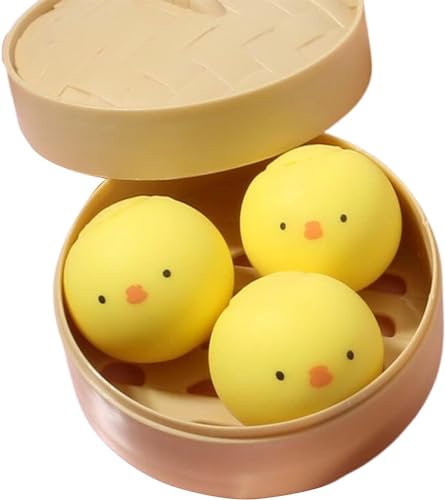 Norhogo 3-teiliges Squeeze-Relax-Druckspielzeug, Simulierte Brötchen Komisches Zeug Spielzeug Beruhigen, niedlicher Anti-Angst-Stressabbau-Hüpfball, Essen Brötchen-Squeeze-Ball Elastizität (Küken) von Norhogo