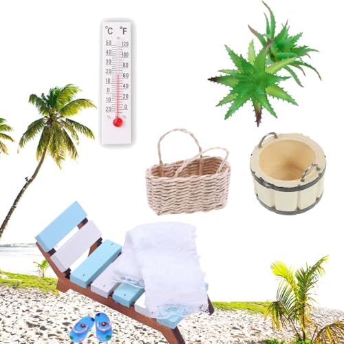 Norhogo 8 Teile Puppenhaus Mini Sommer Strand Holzliege, Mini-Strandstuhl-Set, Miniatur-strandkorb Mikroszene Statue Sommer, Strand-Sonnenstuhl-Set für Foto-Requisiten, Zubehör, Ornamente Norhogo 8 Teile Puppenhaus Mini Sommer Strand Holzliege, Mini-Strandstuhl-Set, Miniatur-strandkorb Mikroszene Statue Sommer, Strand-Sonnenstuhl-Set für Foto-Requisiten, Zubehör, Ornamente von Norhogo