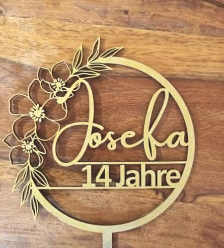 NoriKids Cake-Topper personalisiert & handgefertigt | Tortenstecker aus Holz | Tortendeko Geburtstag | Kranz mit Blumen, Name & Alter | individuelle Geburtstagsdeko | personalisierte Geschenke von NoriKids