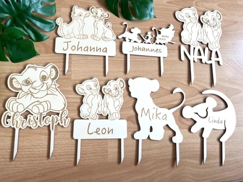 NoriKids Cake-Topper personalisiert & handgefertigt | Tortenstecker aus Holz | Tortendeko Geburtstag | Motiv Löwen mit Namen | individuelle Geburtstagsdeko | personalisierte Geschenke von NoriKids