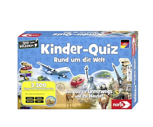 noris 606011630 Kinder-Quiz Rund um die Welt, der Familen-Spielspaß für Zuhause oder unterwegs, für 1-6 Spieler ab 6 Jahren von Noris