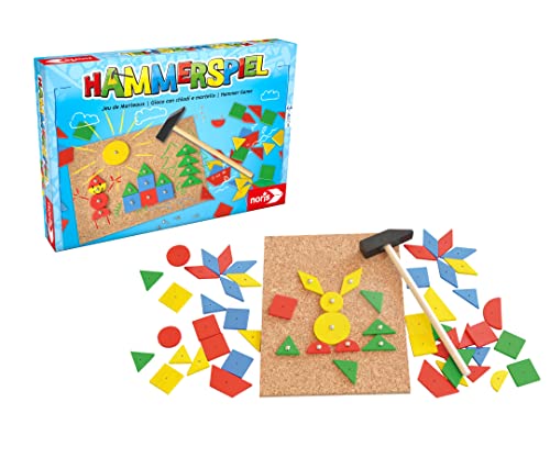 Noris 606049101 Hammerspiel, Lern- und Geschicklichkeitsspiel mit 50 bunten Holzbauteilen in verschiedenen Formen, für Kinder ab 4 Jahren von Noris