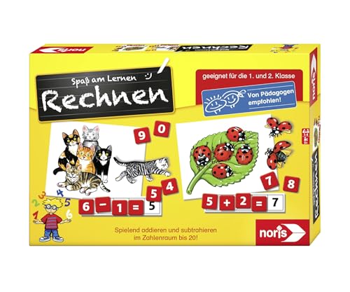 Noris 606076341- Spaß am Rechnen - Kinder Lernspiel zum Rechnen lernen, Zahlen-, Bildlesekarten und Buchstabensteine für Kindergarten, 1. und 2. Schulstufe, 1-4 Spieler, ab 5 Jahren von Noris