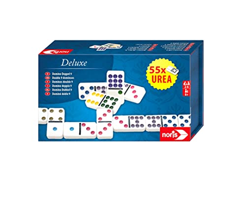 Noris 606108003 Deluxe Doppel 9 Domino - mit hochwertigen Urea Dominosteinen in einer handlichen Schachtel mit Magnetverschluss, ab 6 Jahren, Black von noris