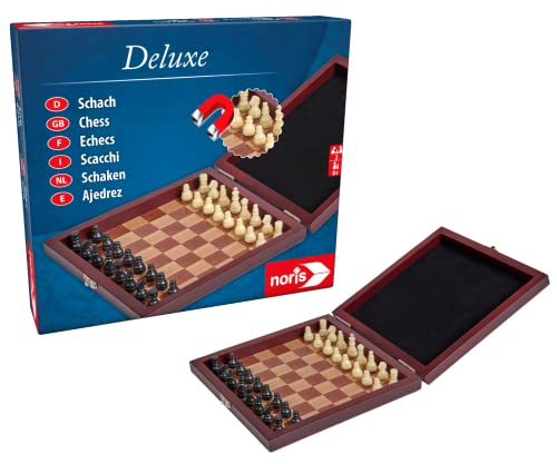 Noris 606108005 606108005-Deluxe Reisespiel Schach, Spieleklassiker, 6 bis 99 Jahren, Braun,creme von Noris