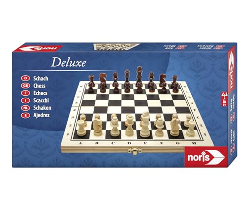 noris 606108014 Deluxe Schach, der beliebte Spieleklassiker aus Holz mit großen Holzfiguren, auch für unterwegs geeignet, ab 6 Jahren von Noris