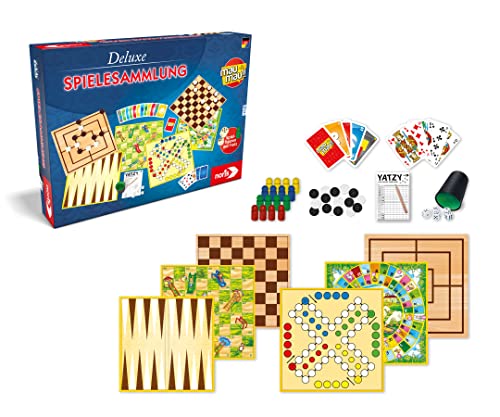Noris 606111237 - Deluxe Spielesammlung mit Spielen wie Mau Mau, Mühle, Dame, Yatzy, Backgammon oder Nur keine Aufregung, für 2 bis 6 Spieler ab 6 Jahren von Noris