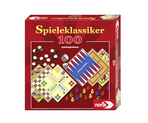 Noris 606111686 Spieleklassiker mit 100 Spielmöglichkeiten wie Mühle, Dame, Backgammon oder Nur keine Aufregung, für 1 bis 6 Spieler ab 6 Jahren von Noris