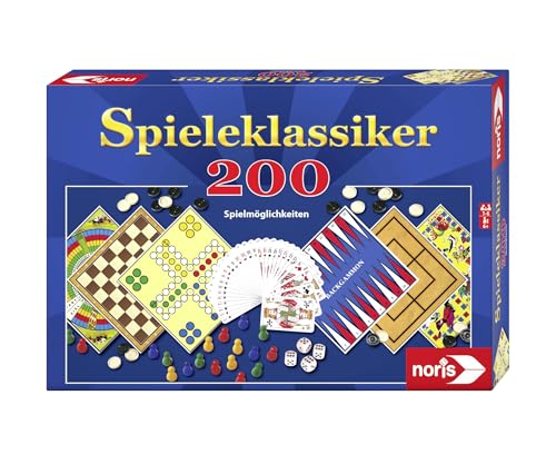 Noris 606111687 Spieleklassiker mit 200 Spielmöglichkeiten wie Skat, Mühle, Dame, Backgammon oder Nur keine Aufregung, für 1 bis 6 Spieler ab 6 Jahren von Noris