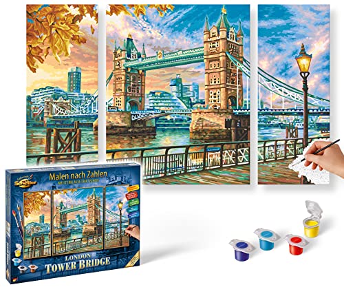 Schipper 609260752 Malen nach Zahlen - London Tower Bridge - Bilder malen für Erwachsene, inklusive Pinsel und Acrylfarben, Triptychon, 50 x 80 cm von Schipper