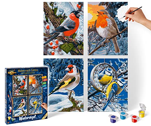 Schipper 609340661 Malen nach Zahlen, Wintervögel - Bilder malen für Erwachsene, inklusive Pinsel und Acrylfarben, Quattro je 18 x 24 cm von Schipper