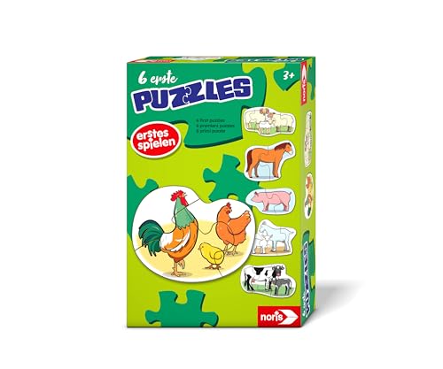 Noris 606012166 - 6 erste Puzzles: Bauernhoftiere (Puzzle ab 3 Jahre) - Kinderpuzzle mit 6 Tier-Motiven (je 2-5 große Teile), Spielzeug für Kleinkinder & Kinder von Noris