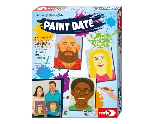 Noris 606062040 Paint Malspiel mit Pinseln, Farben und Maltafeln 24x30 cm, beidseitig bemalbar und rahmenfähig, Partyspiel und Date Game, kreatives Gesellschaftsspiel für Erwachsene & Jugendliche von Noris